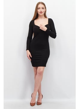 اشتري Women Textured Long Sleeve Casual Mini Dress, Black في الامارات