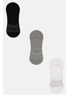 Buy Men 3 Pair Plain Invisible Socks, Black/White Combo in UAE