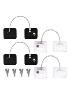 اشتري Pack of 4 Child Safety Cable Fridge Window Lock With Key Set - Black/White في السعودية