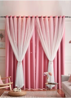 Buy 2 Piece Pink Double Layer Hollow Out Stars Blackout Curtain For Living Room Window Curtains Bedroom Hotel Home Decoration 1x2.7M in Saudi Arabia