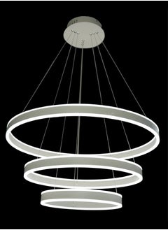 Buy Modern Dimmable 3 Ring Led Chandelier Adjustable Hight Fixture for Living Room Bedroom Dining Room with Remote Control Silver Color. in UAE