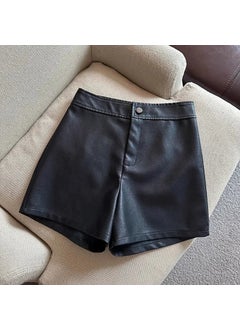 اشتري PU Leather High Waist Bootcut Shorts for Women Black في السعودية