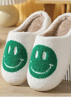 Buy Autumn Winter Warm Smiley Face Designed Bedroom Slippers White/Green for Women/ Men in UAE