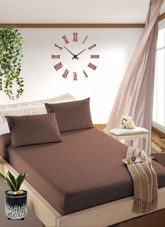 Buy Pastel Brown Striped Sheets Set Deep Pockets Machine Washable Soft Cotton150x200+25cm in UAE