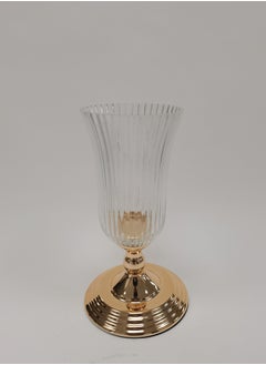 Buy Golden glass candlestick with 25 cm in Saudi Arabia