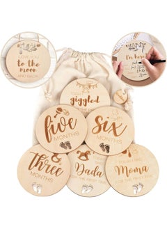 Buy Wooden Baby Monthly Milestone Cards - 24 Double Sided Unique Designs w Bonus Birth Announcement SignDrawstring Gift Bag Perfect Unisex Gender Neutral Baby Shower Gift Natural Wood FSC Certified in UAE