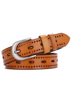 Buy Ladies Hollow Carved No-Hole Genuine Leather BeltKhaki Khaki in Saudi Arabia