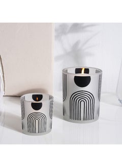 اشتري Aaron Glass Candle Holder With Abstract Design Dia10X12.5Cm- Black في الامارات