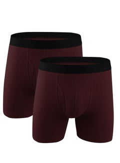 Buy Mens Boxer Shorts Soft Cotton Underwear Breathable Trunks Wine Color Briefs Pouch Fly in UAE