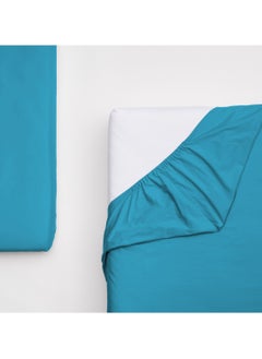 Buy 1-Piece Solid Fitted Sheet Cyan Blue  Single Double Queen Size Made With High Quality 96GSM Microfiber in Saudi Arabia