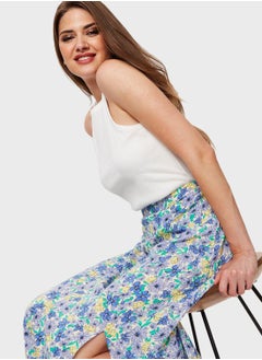 Buy Side Split Floral Print Skirt in Saudi Arabia