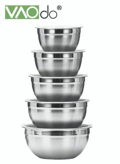 اشتري 5PCS Mixing Bowl Stainless Steel Mixing Bowl Set With Lid Salad Dough Baking Bowl 18 20 22 24 26 CM Set Bowl في الامارات
