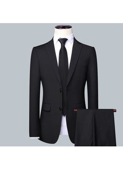 اشتري Suit business mens suit suit 2024 new high-end professional formal suit New Polo best man dress jacket Two-button Black (suit + suit pants) في الامارات