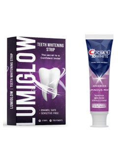 اشتري Professional  Teeth Whitening Strip Dental Kit 40 Strips| Crest 3D White Toothpaste Advanced Luminous Mint 107g في الامارات