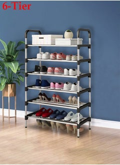 Buy 6-Layer Storage Shoe Rack Silver/Black 110x60x30cm in Saudi Arabia