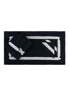 Buy Black 5 Pc Towel Set With Italian  Lace 1Mat 70X50 For The Floor +2 Face 30X30+1 Hand 40X80+1 Bath 60X130 Soft  Excellentabsorbing  Made In Italy Its Good As A Gift As Well in UAE