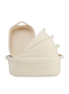Buy 5 Pieces Rectangle Storage Basket Set Natural Cotton Rope Woven Baskets With Handles Small Basket For Baby Nursery Toy Baskets Cat Toy Box Bathroom Kitchen Organization Bin in UAE