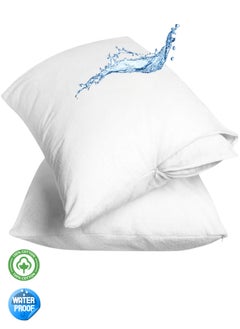 Buy pillow protector set of 2, waterproof standard queen, 100% cotton pillows case cover 75 x 50cm in Saudi Arabia