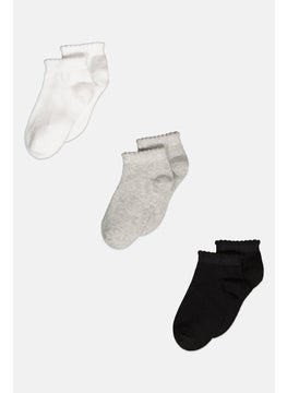 اشتري Toddlers Girl 3 Pairs Solid Ankle Socks, Grey/White/Black في الامارات