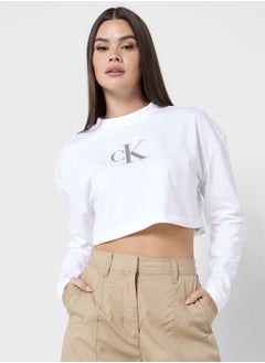 Buy Logo Printed Crew Neck Crop Top in Saudi Arabia