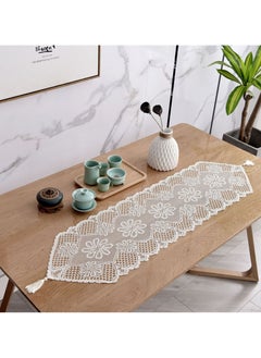 Buy Hollow Lace Table Runner With Fringe White in Saudi Arabia