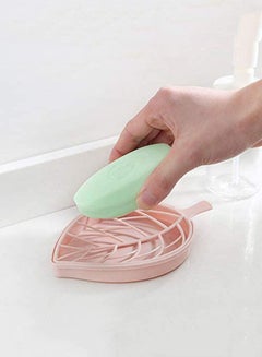 اشتري Leaf-Shaped Shower Soap bar Holder with Draining Tray,Fashionable Soap Dishes for Bathroom Shower Kitchen Counter Sink Pink في السعودية