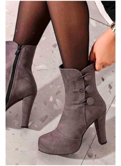 Buy Ankle Boot High Heel Suede R-1 - Gray in Egypt