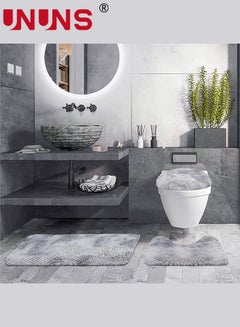 اشتري 3-Piece Bathroom Rug Set Bath Rug + Contour Mat + Toilet Seat Cover Super Long Soft Water Absorbent Non-Slip Bath Mats For Bathroom Floor Tub And Shower Room في السعودية