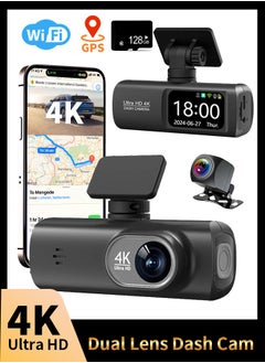 Buy Dash Cam 4K+1080P Dual-channel Dash Car Camera Recorder With GPS WiFi Car DVR 24H Parking Monitor Black Box in Saudi Arabia