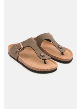 Buy Men Slip On Synthetic Leather Cork Sandals, Brown in Saudi Arabia