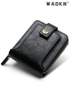 Buy Men's European and American Style Fashion PU Leather Wallet, Retro Multi-functional Short Zipper Buckle Card Holder Coin Purse for College Students and Teenagers in UAE