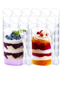 Buy Plastic Dessert Cups with Spoons, 100 Pcs Mini Mousse Cups Disposable Hard Plastic Transparent Ice Cream Dessert Cups Square Tilted Parfait Cups Suitable for Parties, Holiday Parties, Birthdays, Etc. in UAE