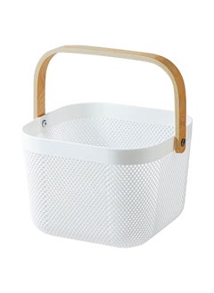 Buy Homepro Plastic Mesh Basket With Bamboo Handle Multi-Functional Kitchen Baskets Storage Organizer Basket For Fruits & Vegetables Versatile And Stylish Mesh Fruit Basket For Organized Living (White) in UAE