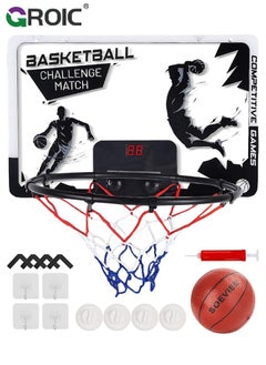 اشتري Mini Basketball Hoop with LED Light Electronic Scoreboard, 15.7" X 10.2" - Small Basketball Hoop with 1 Ball, Door/Wall Mounted Basketball Hoops Indoor Outdoor for Kids - Black في السعودية