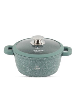 اشتري 20cm (2.3 Liter) LIFE SMILE Cooking Pot - Multi Layer Non Stick Granite Coating 100% PFOA Free - Glass Lid With Silicone Rim - Detachable Silicone Handles - oven safe في الامارات