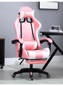 Buy Gaming Chair Adjustable Computer Chair PC Office PU Leather High Back Lumbar Support comfortable armrest Headrest Pink and White / BLACK in Saudi Arabia