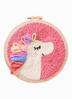 اشتري Punch Needle Embroidery Starter Kits, Threader Fabric Embroidery, Cartoon Rug Hooking Beginner Kit with Pattern, Yarns, Hoops for Rug-Punch&Pinch Needle-Rainbow Horse في الامارات