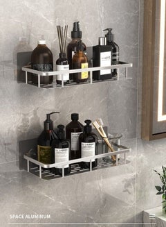 Buy 2 Pack Adhesive Bathroom Shower Organizer Caddy wall mounted Stainless Steel Floating Storage Shelves For Kitchen and Bathroom Silver in Saudi Arabia