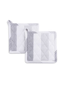 Buy 2 - Pieces Aelia Stripe Pot Holder Set 20X20Cm - Grey in UAE