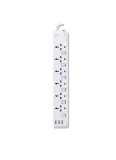 Buy SIA ENDURING GEN1 POWER STRIP 2m copper 6Ways+3usb - White in Egypt