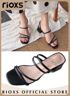 Buy Women's Mid Heel Sandals Ankle Strap Square Open Toe Ankle Strap Chunky Shoes For Work And Party in Saudi Arabia