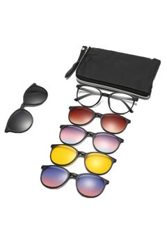 Buy Polarized Sunglasses Men's Magnetic Sleeve Mirror Sunscreen Fashion Sunglasses Women's Premium Sense Double Bridge Glasses Frame UV Protection 1 Frame Glasses + 5 Clip Sunglasses Storage Bag in Saudi Arabia