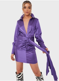 Buy Ruched Satin Drape Front Shirt Dress in Saudi Arabia