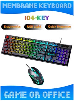 Buy 104-Key Membrane Keyboard - Wired Keyboard and Wired Mouse Set - Gaming Keyboard and Office Keyboard - RGB Light - Computer Keyboard in UAE