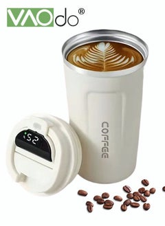 Buy 304 Stainless Steel Coffee Cup Led Temperature Display Double-layer Vacuum Insulation Cup Portable Car Tea Cup White in Saudi Arabia