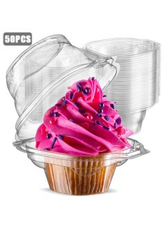 Buy 50Pcs Plastic Individual Cupcake Containers, Disposable BPA-Free Stackable Single Cupcake Holders with Lid, Clear Cupcake Boxes, Single Compartment Muffin Carrier for Wedding, Party in UAE