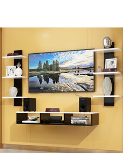 Buy Wooden Wall Mounted TV Unit, Cabinet, with TV Stand Unit Wall Shelf for Living Room (Black & White) in UAE