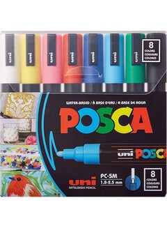Buy 8 Posca Paint Markers, 5M Medium Markers with Reversible Tips, Marker Set of Acrylic Paint Pens | Posca Pens for Art Supplies, Fabric Paint, Fabric Markers, Paint Pen, Art Markers in Saudi Arabia