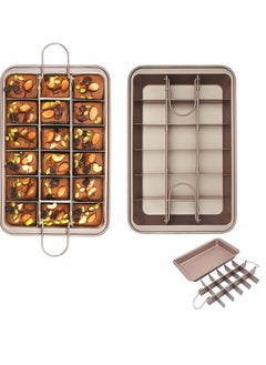 اشتري Brownie Cake Pan Non Stick With Dividers 18 Pre slice Baking Tray Slice Solutions Bakeware Square with Built in Slicer Carbon Steel for Oven 12*8*2 In في الامارات