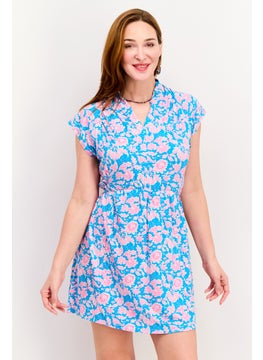 Buy Women Floral Print Mini Dress, Blue/Pink in UAE